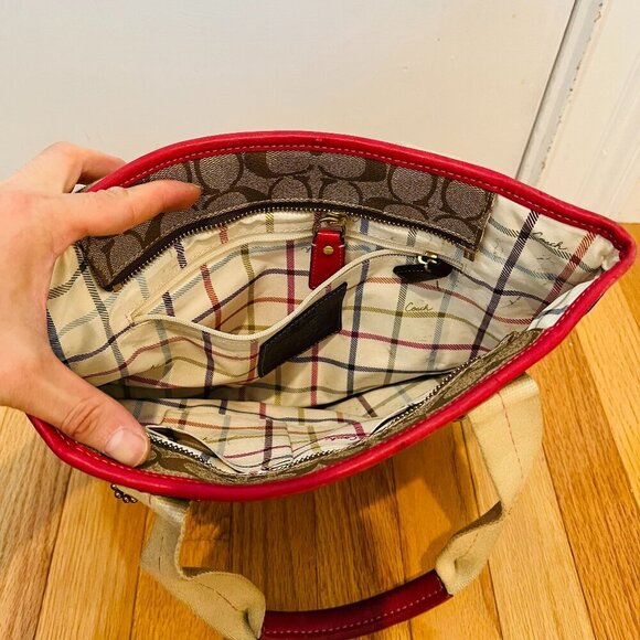 Y2K 2000 Hobo Coach Heritage Signature Stripe Pink/Tan Tote Bag Vintage - Picture 2 of 16